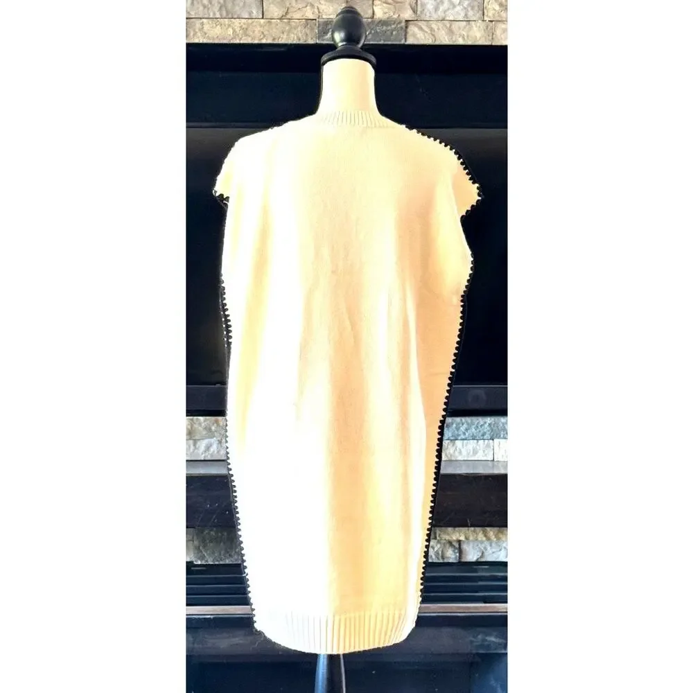 Vici Women's Cream with Black Accents Sweater Dress Cap Sleeves Knee Length Sz M